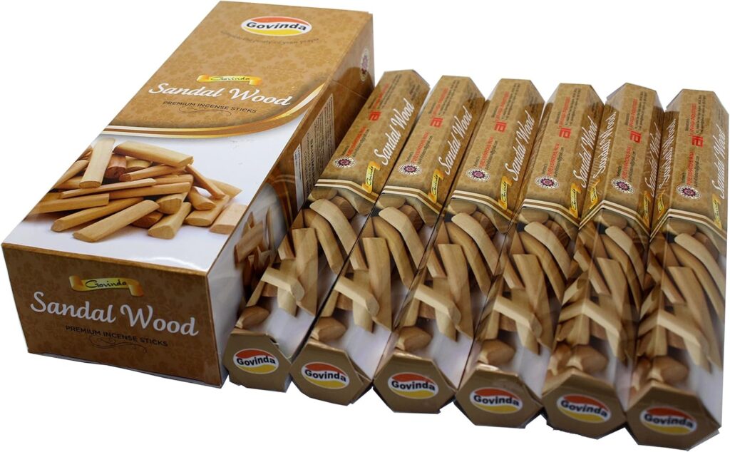 Govinda Sandalwood Incense - 120 Premium Incense Sticks, Masala Coated
