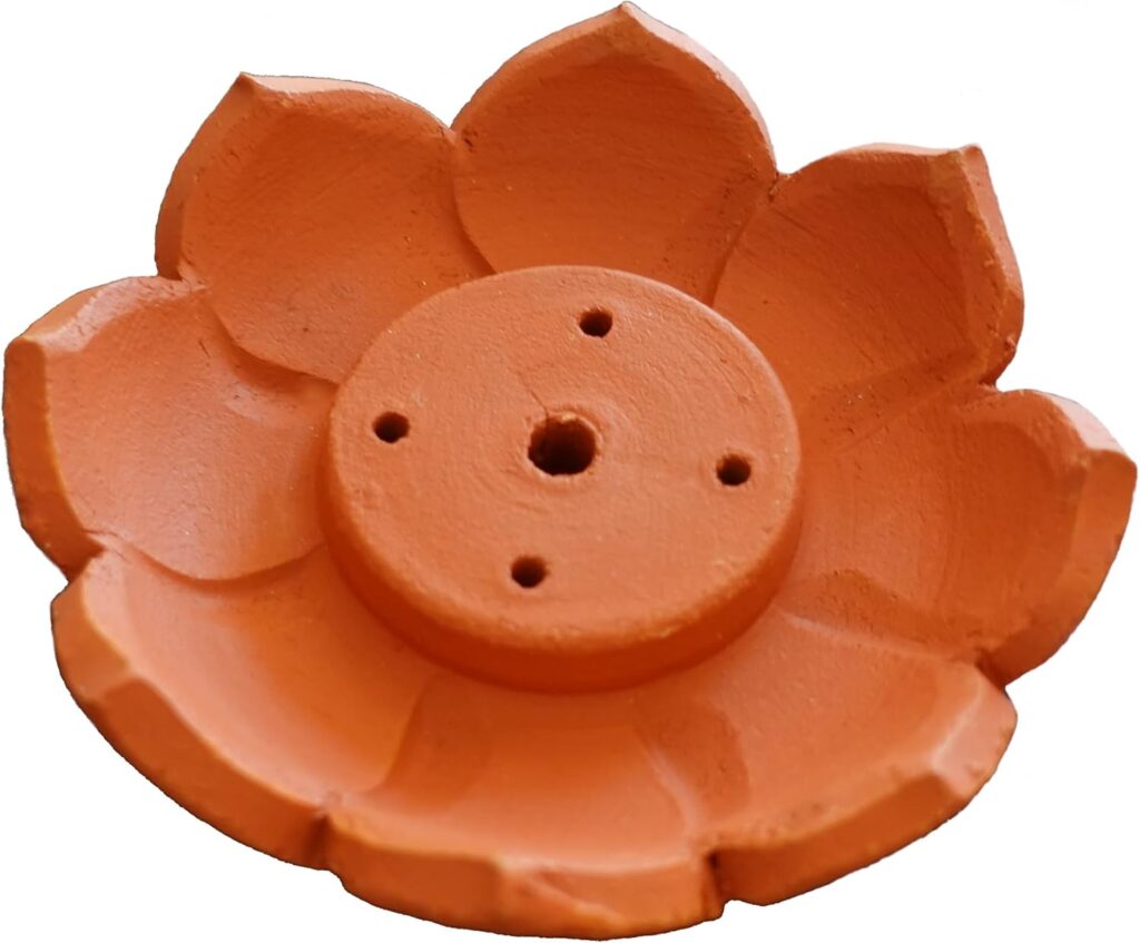 Incense Burner for Sticks, Cones, Resins and Charcoal Discs | Versatile Coal Disc and Resin Burner | Potter's-Wheel-Made Clay Terracota Ash Catcher
