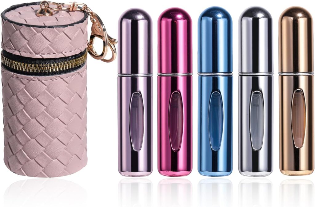 JPNK Mini Refillable Perfume Portable Atomizer Bottle 5PCS Travel Size Spray Refillable Refill Bottle 5 ml with Travel and Outgoing Bag